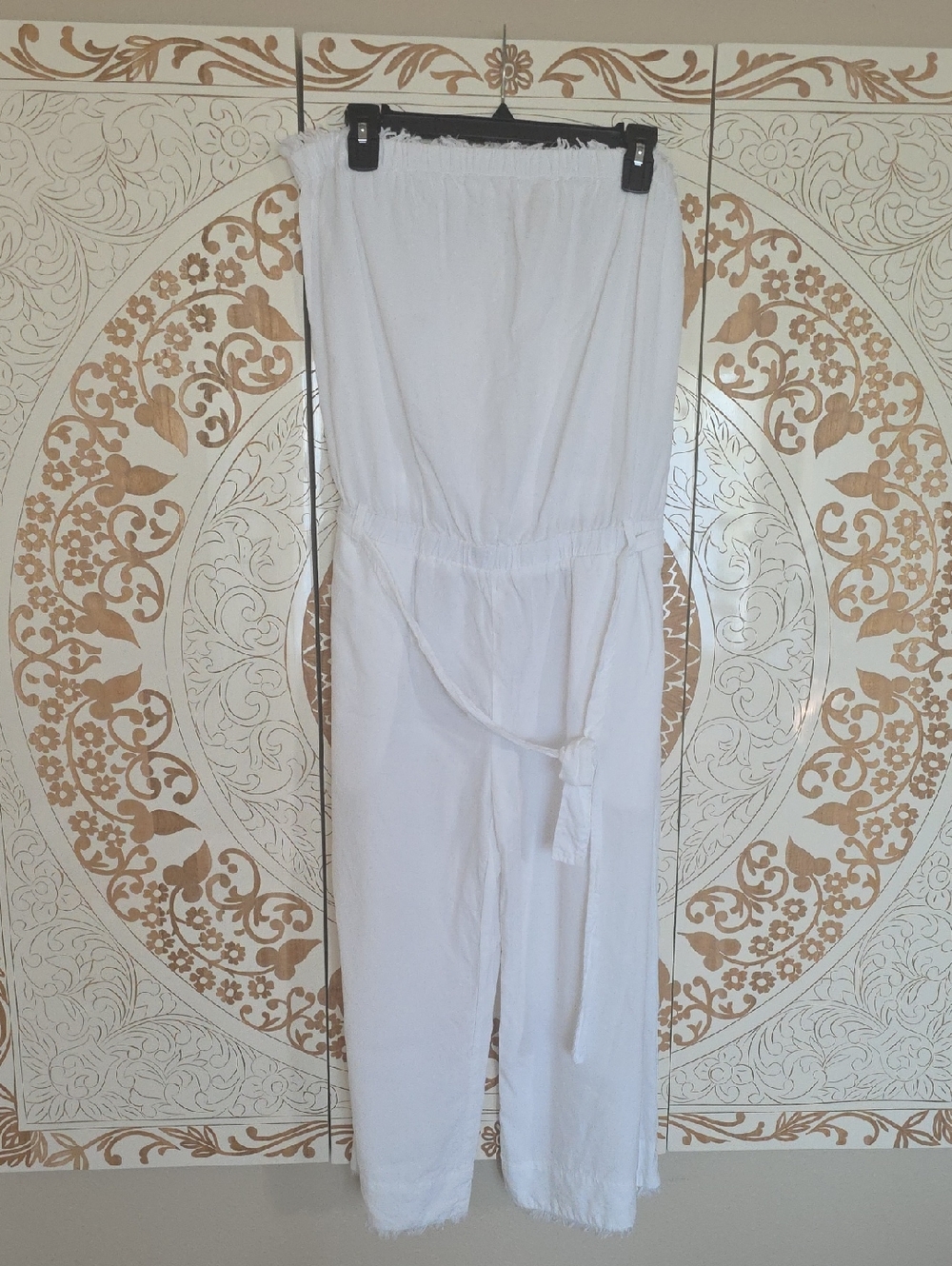 cloth & stone White Strapless Tie-Waist Jumpsuit